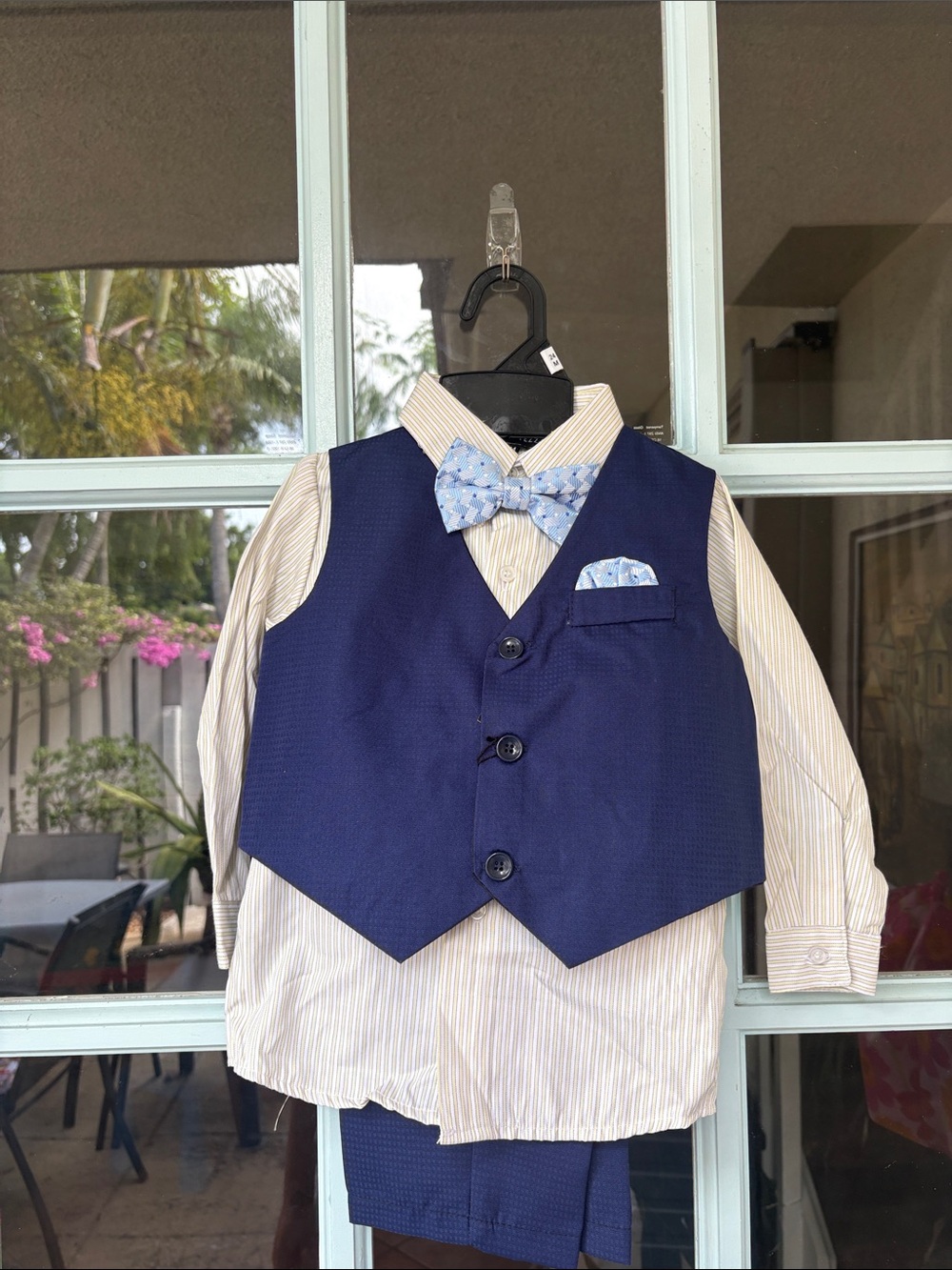Andrew Fezza Navy Vest Set with Light Blue Bow Tie and Pocket Square